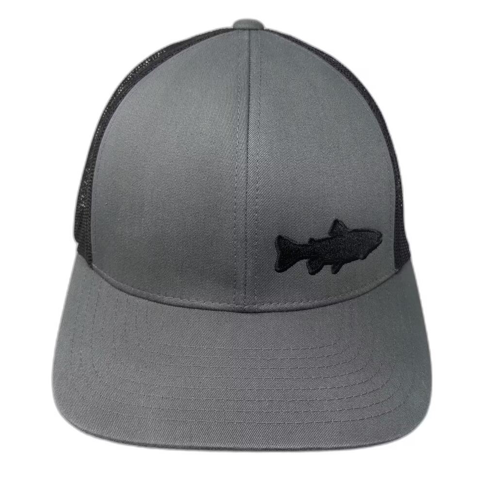 Lindo Trucker Hat Gray Black One Size Embroidered Fish Trout Mesh Back Snapback